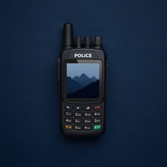 Police scanner against dark background with blue tones representing Colorado radio encryption