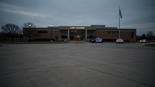 County law enforcement building in Wichita, Kansas at dusk ahead of the September 1, 2026 countywide police radio encryption.