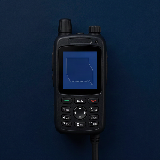 Police scanner against dark background with blue tones representing Oklahoma radio encryption