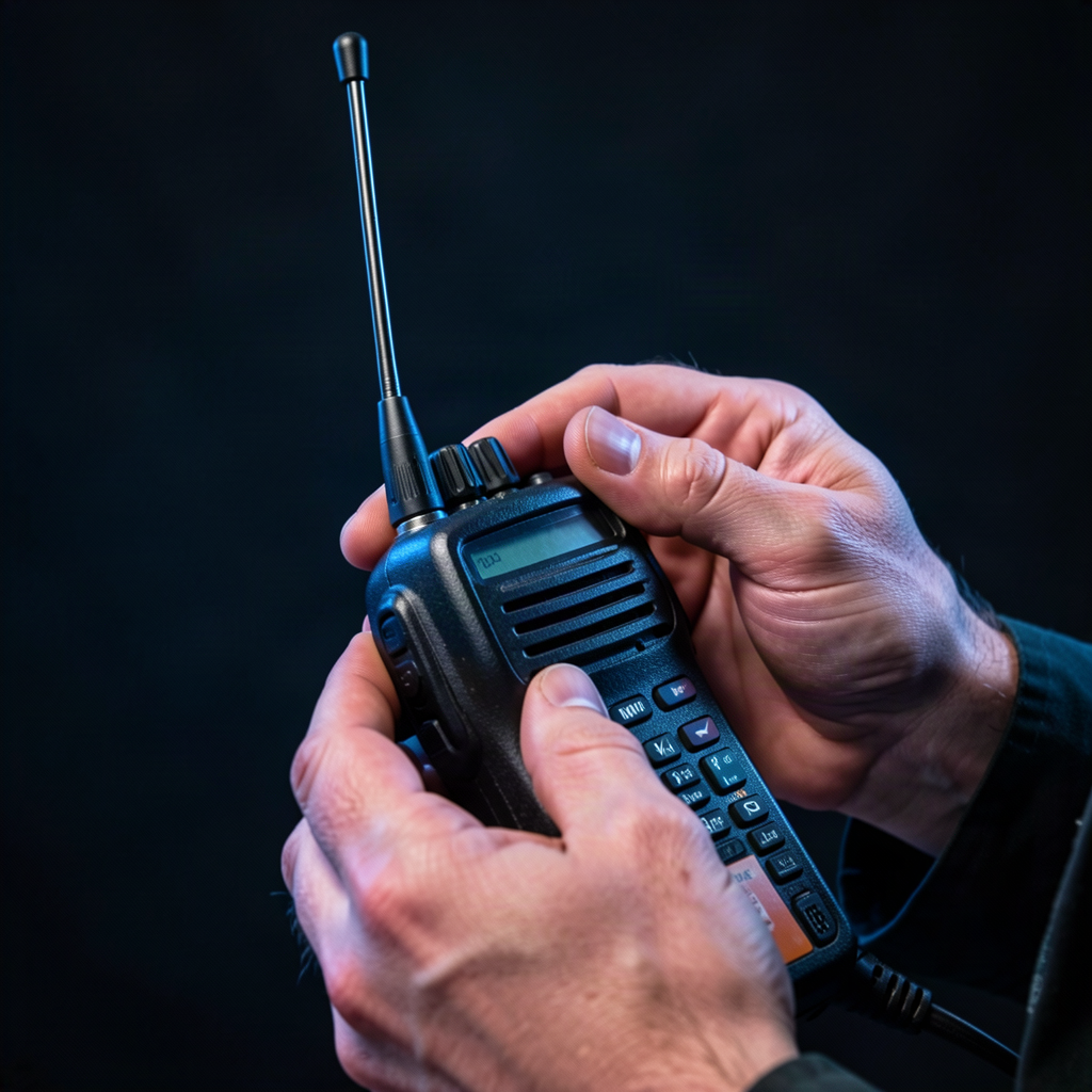 Hands adjusting a radio antenna